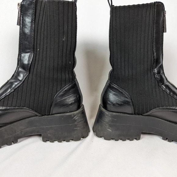 ZARA sz. 40/9 Flat Sock Ankle Boots Zipper Front Booties Combat Chunky Platform - Picture 11 of 15